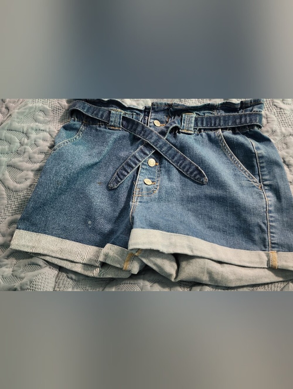 Wax Jean Two-Tone Blue Paperbag Denim Shorts